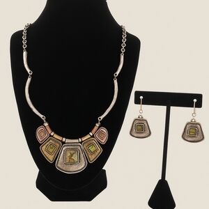 Boho Mixed Metal Pendant Necklace & Earring Set